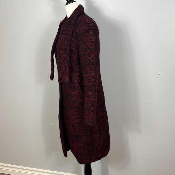 Lilah Rose Red & Black Wool Weaved Coat with Attached Scarf  & Silk Lining. - Picture 4 of 17